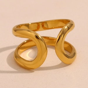 Polierter 18K vergoldeter Edelstahl Doppel-Lagen Wellen-Ring für Damen offen
