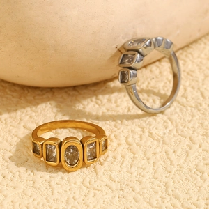 Anelli spessi in acciaio inossidabile placcato oro 18K e argento con zirconi cubici