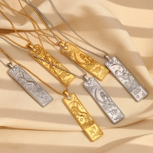 18K gold plated vintage 12 zodiac constellation square pendant necklaces with ball chain