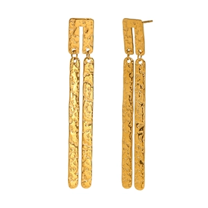 Boucles d'oreilles barre en or martelé vintage français en acier plaqué or 18 carats
