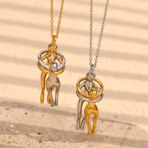 Hugging Couple Pendant Necklace 316L Stainless Steel 18K Gold Plated Dual Color Romantic Creative Jewelry For Women