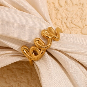 Love Letter Open Ring 18K Gold Plated Stainless Steel Adjustable Minimalist French Style Jewelry For Women