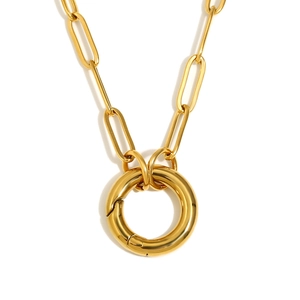 Collana a catena a graffetta minimalista in acciaio placcato oro 18K con chiusura a molla