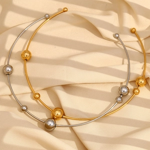 Collana Choker Aperta Con Perline Rotonde In Acciaio Inossidabile Placcato Oro 18K Torque Geometrico Minimalista Per Donna