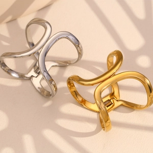 Minimalist 18K gold and silver plated stainless steel hollow geometric bangle for women