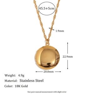 Detail showing 18K gold-plated stainless steel round locket with a sleek twisted rope chain