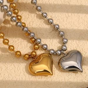 Collier Pendentif Cœur Acier Inoxydable Plaqué Or 18K Chaîne À Billes Bijoux Minimalistes Élégants Pour Femmes