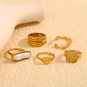 Bague En Acier Inoxydable Plaqué Or 18K Vintage Pour Femmes Irrégulière Géométrique Künstliche Perle Baroque Bijoux Minimalistes