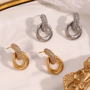 Interlocking Hoop Earrings 316L Stainless Steel 18K Gold Plated White Zircon Chic Geometric For Women