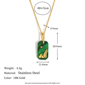 Detail of 18K gold plated stainless steel necklace with green malachite stone pendant