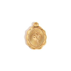 Vintage Anhänger aus 18K vergoldetem Edelstahl mit geprägtem Rosen-Blumenmuster-Design