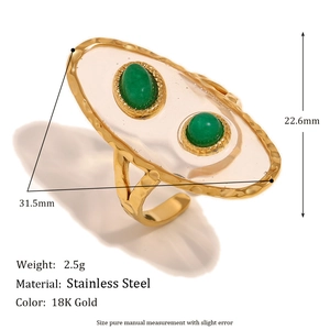 Detailed size specifications of the 18K gold plated starfish shell heart open ring