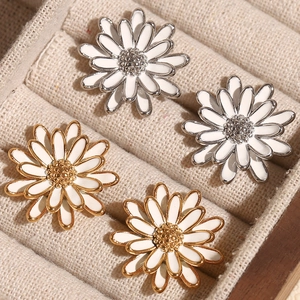 Boucles D'Oreilles Marguerite Acier Inoxydable Plaqué Or 18K Émail Bijoux Floraux Pour Femmes Mode Élégante