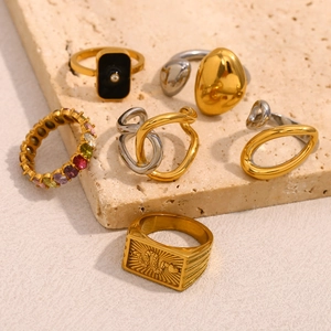 Stainless Steel Rings For Women 18K Gold Plated Geometric Snake Zircon Two Tone Vintage Fashion Jewelry Accessories