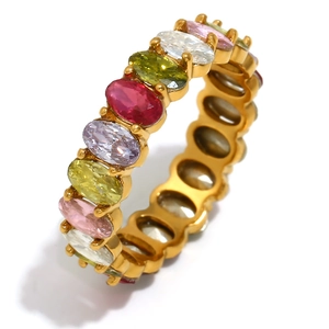 Minimalist 18K gold plated snake ring featuring colorful oval-cut cubic zirconia stones