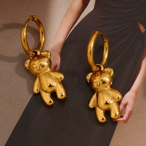 18K gold plated stainless steel 3D teddy bear drop earrings for women trendy jewelry