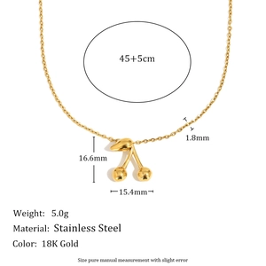 Collana con ciondolo a ciliegia in acciaio inossidabile placcato oro 18K 45+5cm