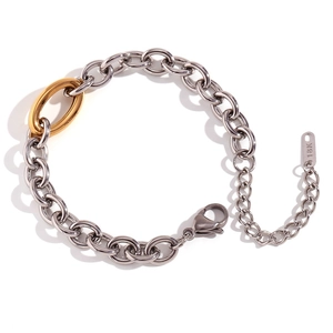 Minimalist 18K gold plated stainless steel chain bracelet with silver rings and lobster clasp