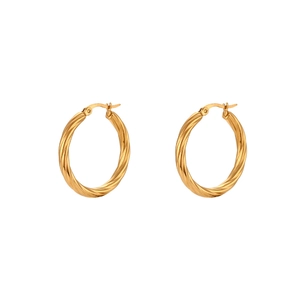 18K gold plated stainless steel twisted hoop earrings with elegant spiral rope texture
