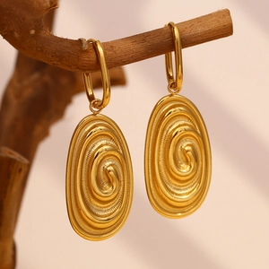 Boucles d'oreilles pendantes vintage en acier plaqué or 18 carats sur branche bois