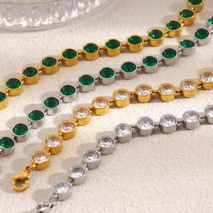Detail view of 18K gold plated tennis bracelets with sparkling round zircon stones