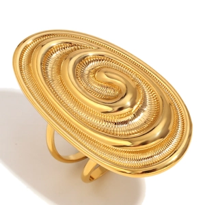 Bague spirale ovale plaquée or 18K avec une structure minimaliste à trois couches