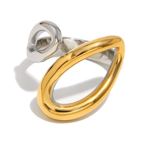 Bague serpent géométrique bicolore en acier inoxydable poli et plaqué or 18K