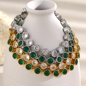 18K gold and silver plated tennis bracelets with sparkling green and white round zircons