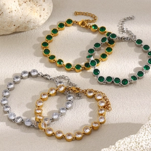 18K gold and silver plated bracelets with round green and white zircon gemstones