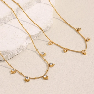 Exquisite 18K gold plated necklaces with clover and round crystal pendants on bead chains