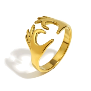 18K gold plated stainless steel hugging hands heart ring with polished finish