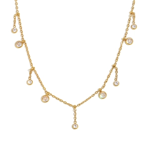 Exquisite 18K gold plated chain necklace with multiple round crystal bezel pendants