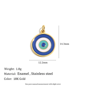 Detail of 18K gold stainless steel Evil Eye enamel pendant with 12.2mm width