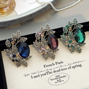 Vintage Alloy Rhinestone Olive Leaf Brooch For Women Luxury Elegant Plant Branch Pin For Suits Party Dress Decorative Jewelry