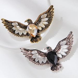Broche Aigle en Alliage Rétro Strass Pierre Oeil de Chat Artificielle Épinglette Animale Bijoux Vintage Cadeau Femme