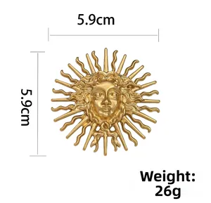 Detail showing vintage sun goddess relief brooch with 5.9cm diameter and 26g weight