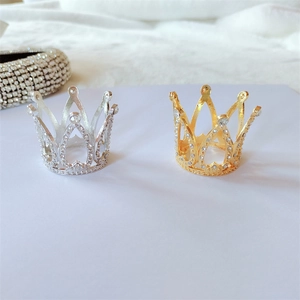 Golden and silver mini princess crowns with hollow heart design and sparkling crystals