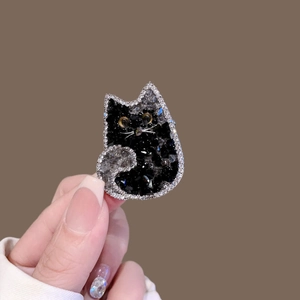 Élégante Broche Chat en Strass Noir pour Femmes Alliage Animal Épingle de Revers Minimaliste Mode Décoratif Bijoux de Luxe