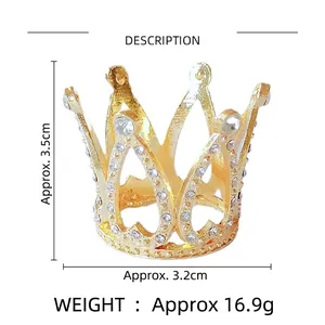 Mini gold heart crown cake topper with rhinestones, 3.5cm height for party decor