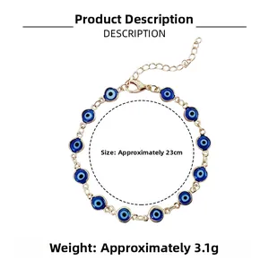Detailansicht des Evil Eye Armbands in Gold mit 23 cm Länge und Karabinerverschluss