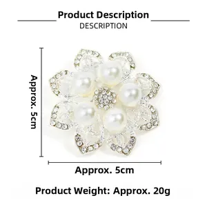Detail of crystal pearl flower brooch showing 5cm size and 20g weight measurement