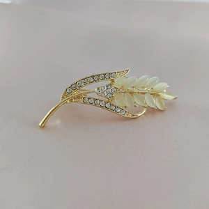 Élégante Broche Épi de Blé en Or Alliage Oeil-de-chat Strass Incrusté Épinglette pour Costume Femme Accessoires Bijoux de Mode Vintage