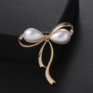 Elegante Broche de Lazo Aleación Perla Artificial de Imitación Diamante de Imitación para Mujer Alfiler de Seguridad Boda Joyería
