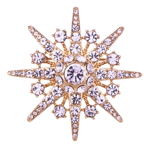 Sparkling vintage snowflake star brooch with crystals on a golden base for women