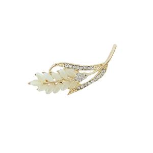 Broche épis de blé dorée avec pierres œil de chat blanches et cristaux étincelants