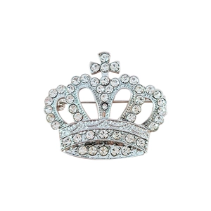 Broche couronne argentée avec strass brillants et sommet en croix pour costumes élégants