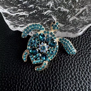 Vintage Legierung Strass Schildkröte Brosche Für Damen Herren Mode Schmuck Blau Kristall Tier Reversstecker Dekoration Geschenk