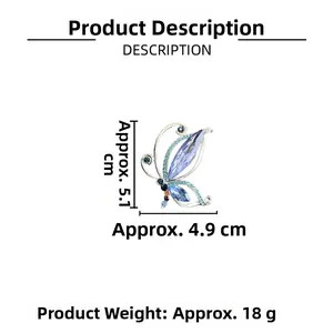 Detailed size chart for butterfly brooch showing 5.1cm height and 4.9cm width measurements
