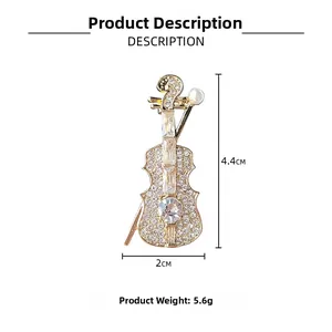 Detailed violin brooch size guide showing 4.4cm height and 2cm width measurements