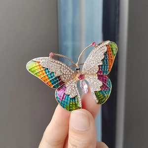 Women's Elegant Colorful Butterfly Brooch Gold Alloy Enamel Rhinestone Brooch Pin For Wedding Banquet Fashion Jewelry Accessories